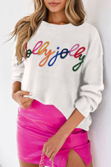 White1 - Holly Jolly 100%Polyester - Holly Jolly Round Neck, or Merry & Bright Christmas Sweater, or Other various Fall & Christmas Themed Sweaters - womens sweater at TFC&H Co.