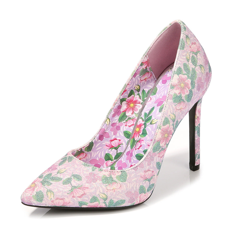 Purple - Floral Pointed Stiletto Heels - womens heels at TFC&H Co.
