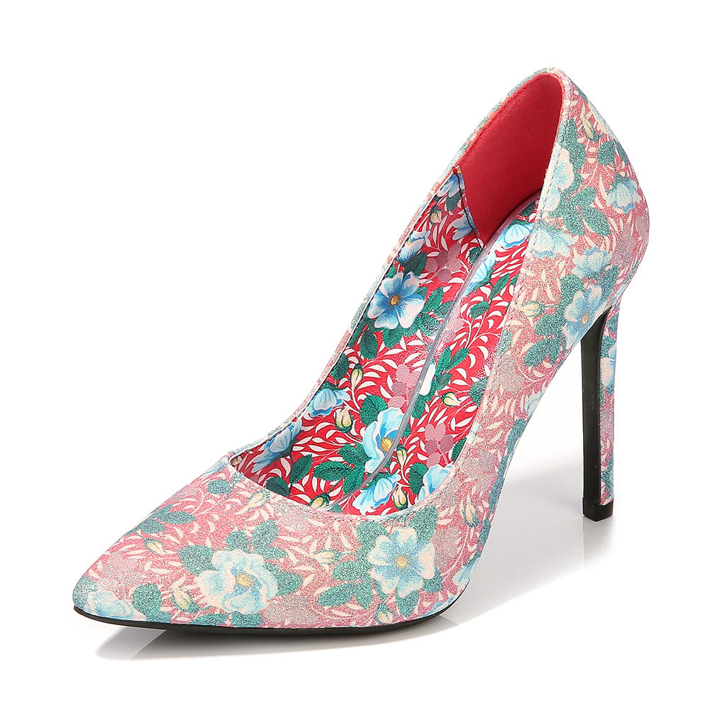 Red - Floral Pointed Stiletto Heels - womens heels at TFC&H Co.