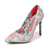 Red - Floral Pointed Stiletto Heels - womens heels at TFC&H Co.