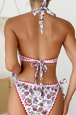 - Floral Halter O-Ring Backless Knot Bikini Set - womens bikini set at TFC&H Co.