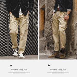 - Retro Khaki Tapered Mountain Army Pants Zipper Pocket Casual Men's Pants - mens khaki pants at TFC&H Co.