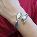 Silver - Hugging Arms Hand Cuff Couple Bracelet For Women And Men - bracelet at TFC&H Co.