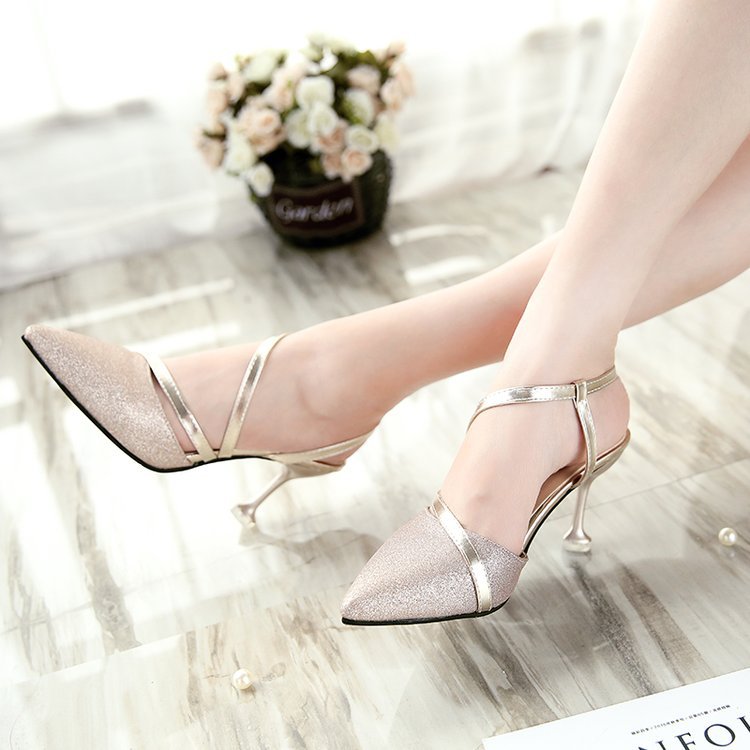 Silver Sequin Pointed Toe High Heels - women's shoe at TFC&H Co.