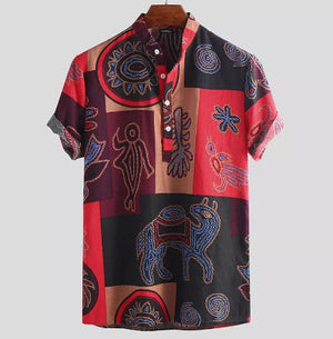 Red - New Style Men's Oracle Print Button-Up Shirt - mens button up shirt at TFC&H Co.