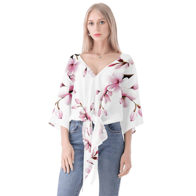 4 - White - Cherry Blossom Women‘s’ V-neck Streamers Blouse - 4 colors - womens blouse at TFC&H Co.