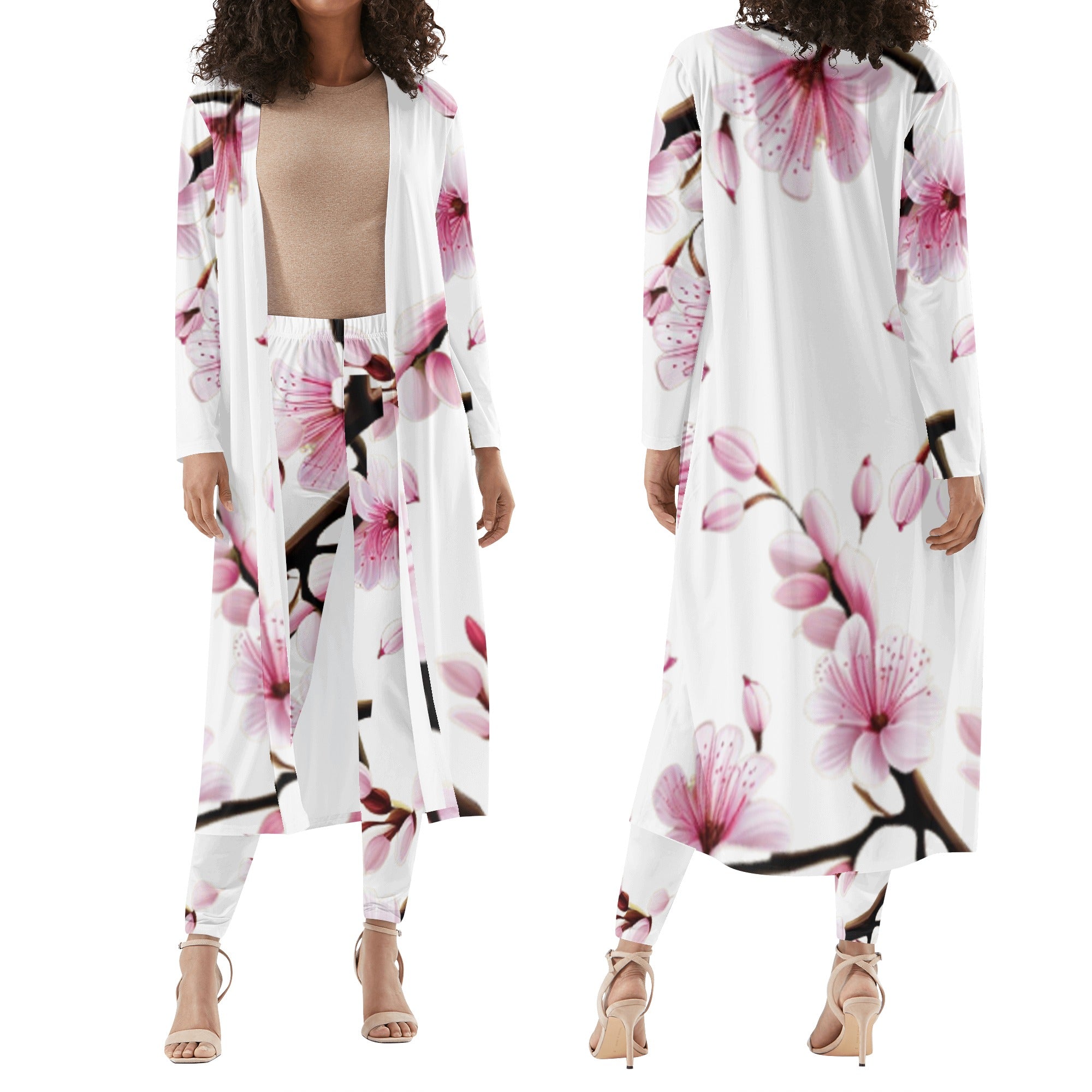4 - White - Cherry Blossom Womens Long Sleeve Cardigan and Leggings 2pcs - 4 colors - womens pants set at TFC&H Co.