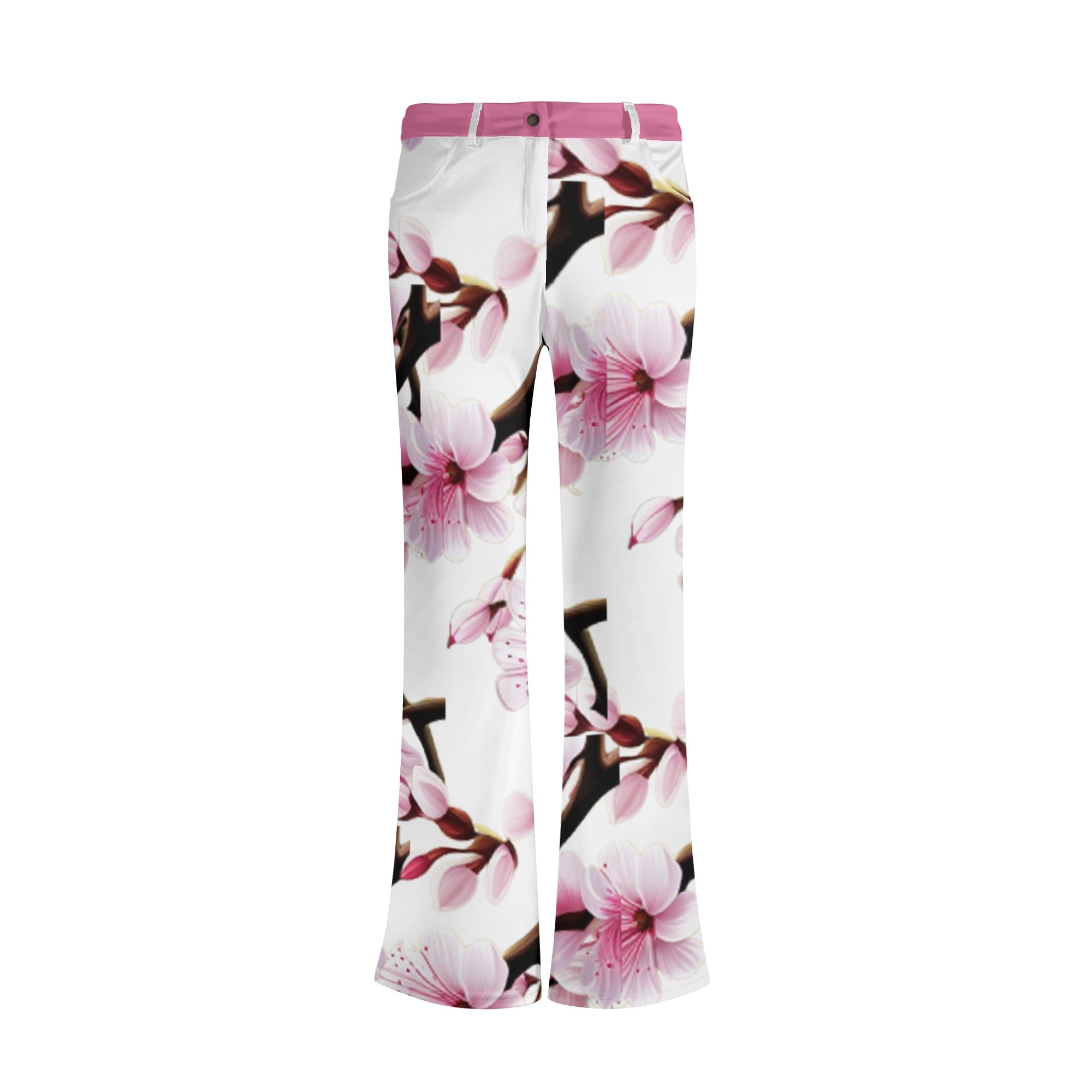3 - White Cherry Blossom Womens Print Elegant Flare Pants - 3 colors - women's pants at TFC&H Co.