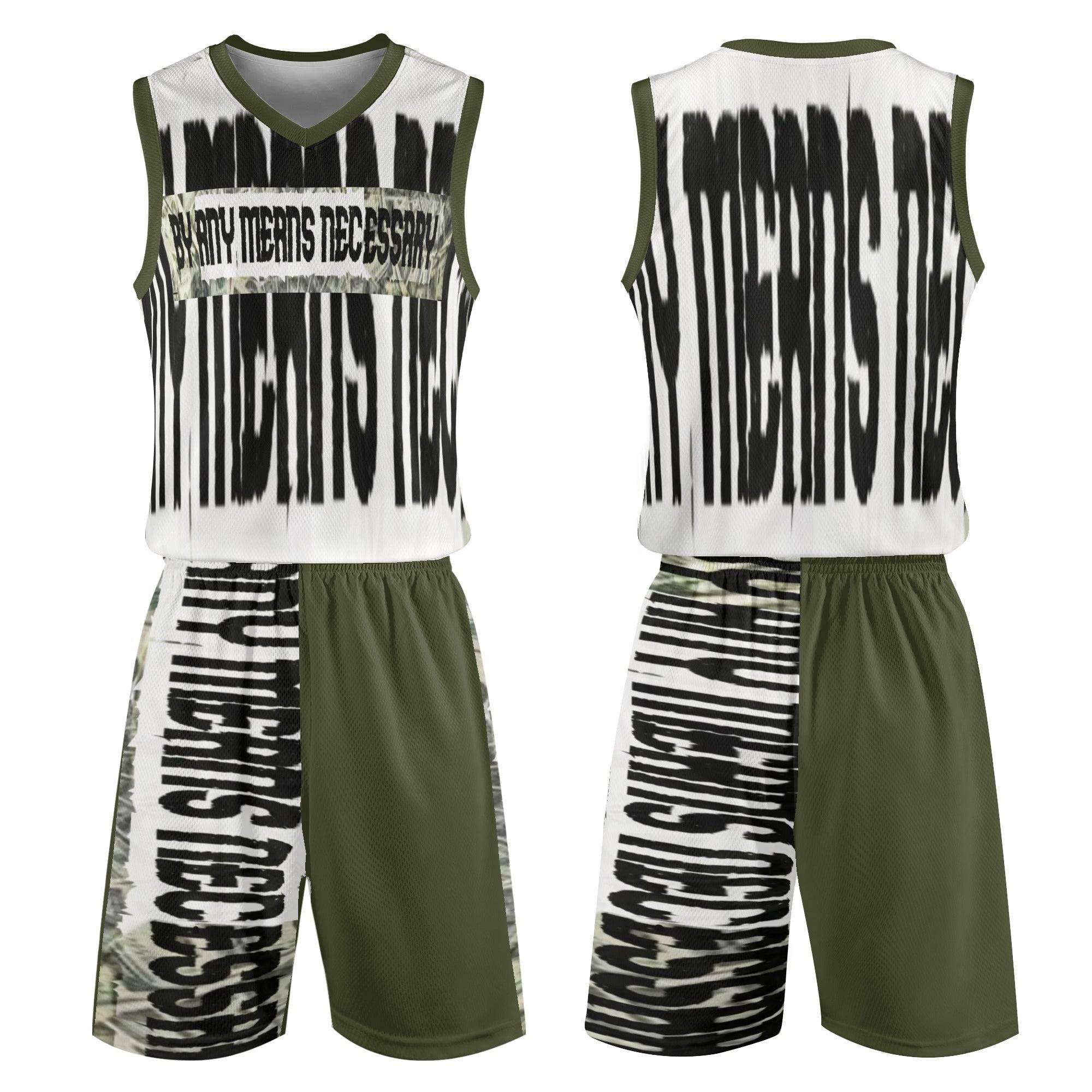 B.A.M.N - By Any Means Necessary Army Green Basketball Jersey Matching Short Sets Outfit