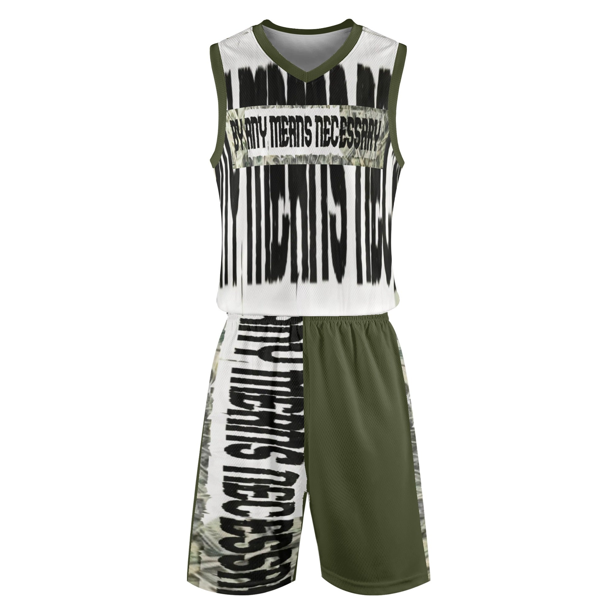 B.A.M.N - By Any Means Necessary Army Green Basketball Jersey Matching Short Sets Outfit