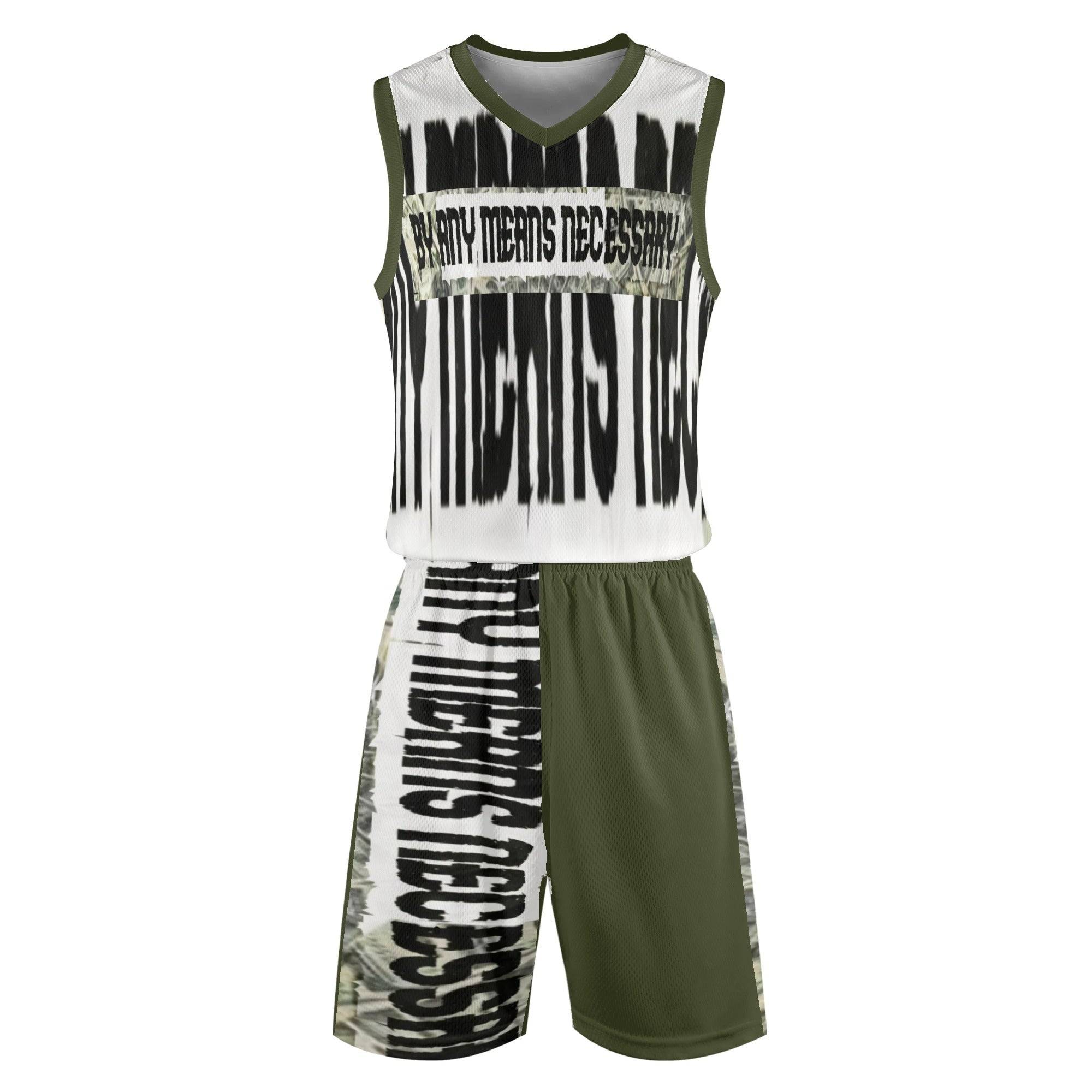 - B.A.M.N - By Any Means Necessary Army Green Basketball Jersey Matching Short Sets Outfit - mens short set at TFC&H Co.