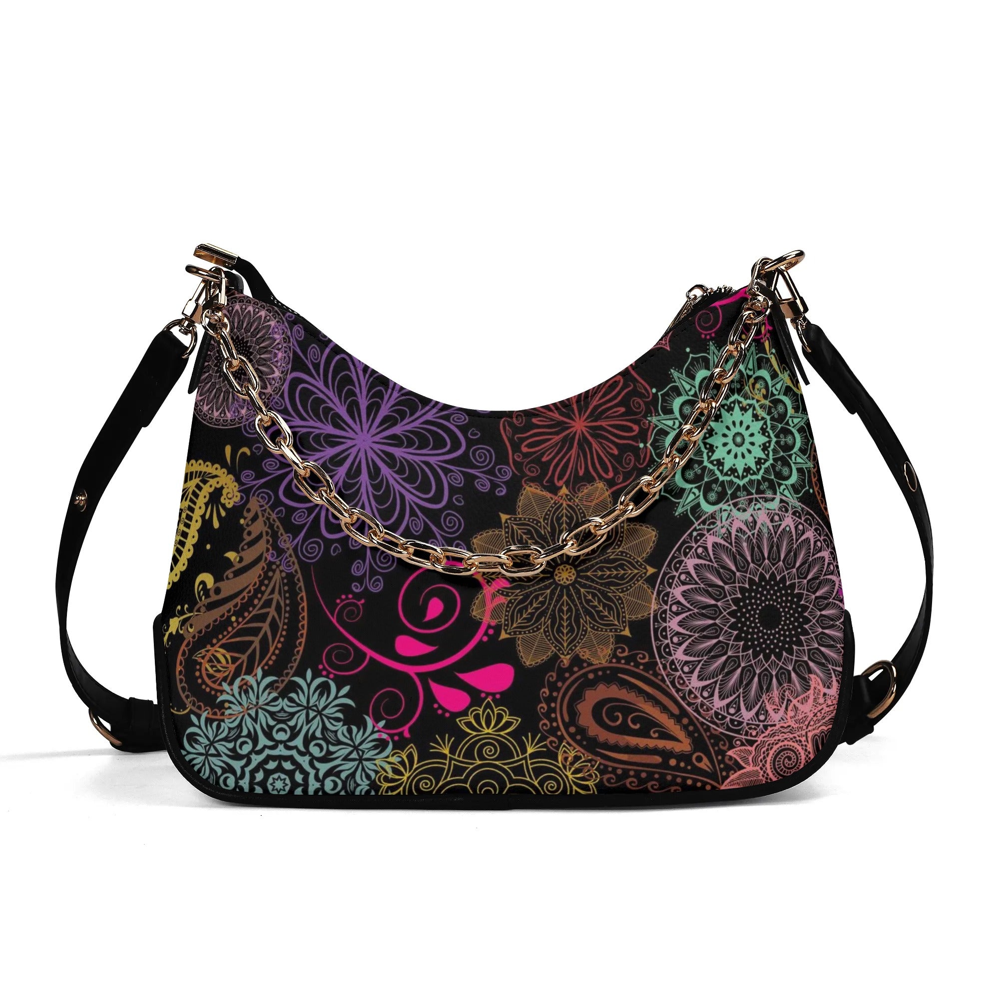 Paisley Mist Lady PU Cross-body Bag With Chain Decoration
