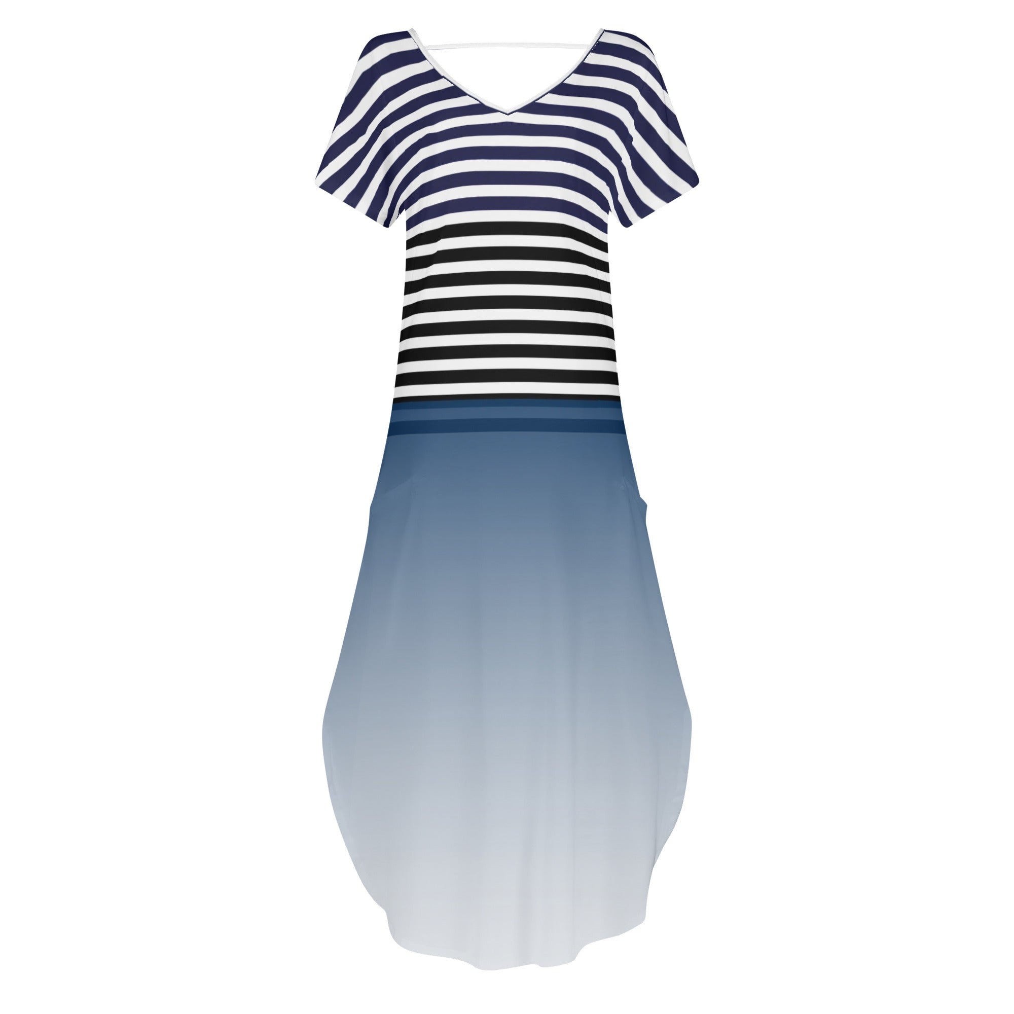 - Ombre Striped Womens Short Sleeve Long Draped Dress for Women - womens dress at TFC&H Co.