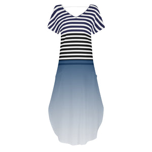 - Ombre Striped Womens Short Sleeve Long Draped Dress for Women - womens dress at TFC&H Co.