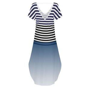 - Ombre Striped Womens Short Sleeve Long Draped Dress for Women - womens dress at TFC&H Co.