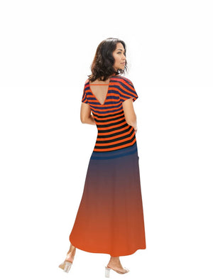 - Ombre Striped Womens Short Sleeve Long Draped Dress for Women - womens dress at TFC&H Co.