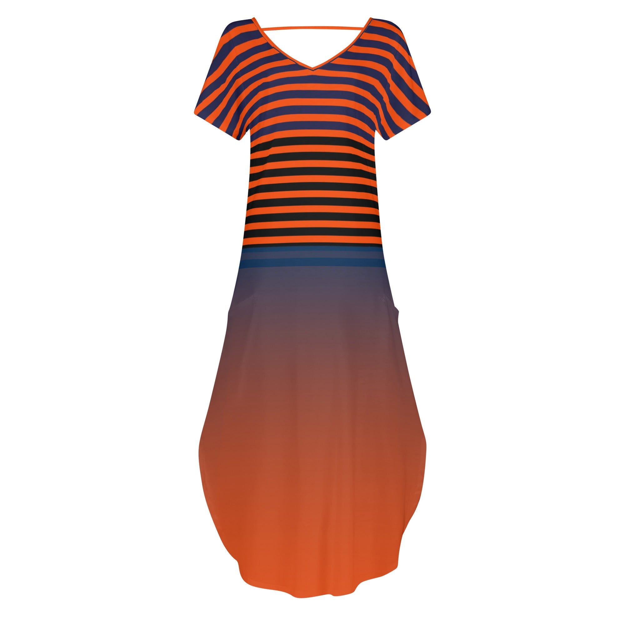 - Ombre Striped Womens Short Sleeve Long Draped Dress for Women - womens dress at TFC&H Co.