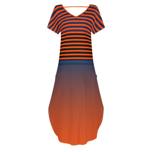 - Ombre Striped Womens Short Sleeve Long Draped Dress for Women - womens dress at TFC&H Co.