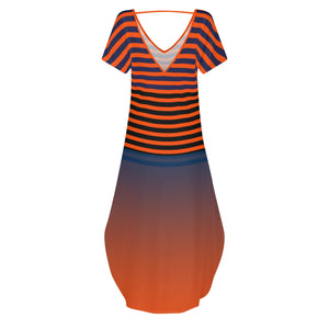 - Ombre Striped Womens Short Sleeve Long Draped Dress for Women - womens dress at TFC&H Co.