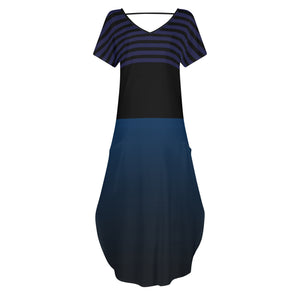 - Ombre Striped Womens Short Sleeve Long Draped Dress for Women - womens dress at TFC&H Co.