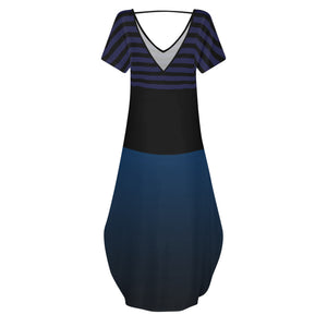- Ombre Striped Womens Short Sleeve Long Draped Dress for Women - womens dress at TFC&H Co.