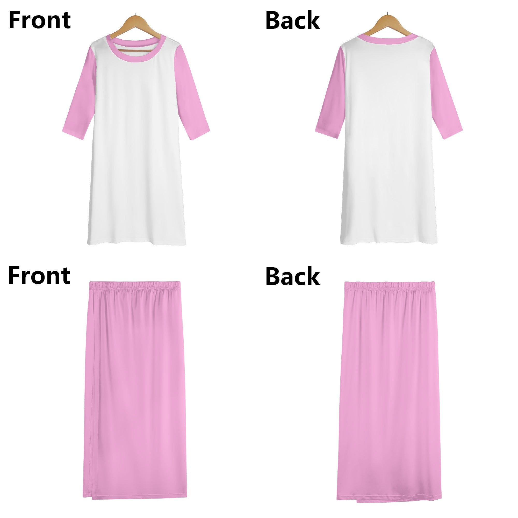 Pink Womens Lightweight Oversize Half-Sleeve T-shirt & Midi Skirt Two-Piece Outfit Set