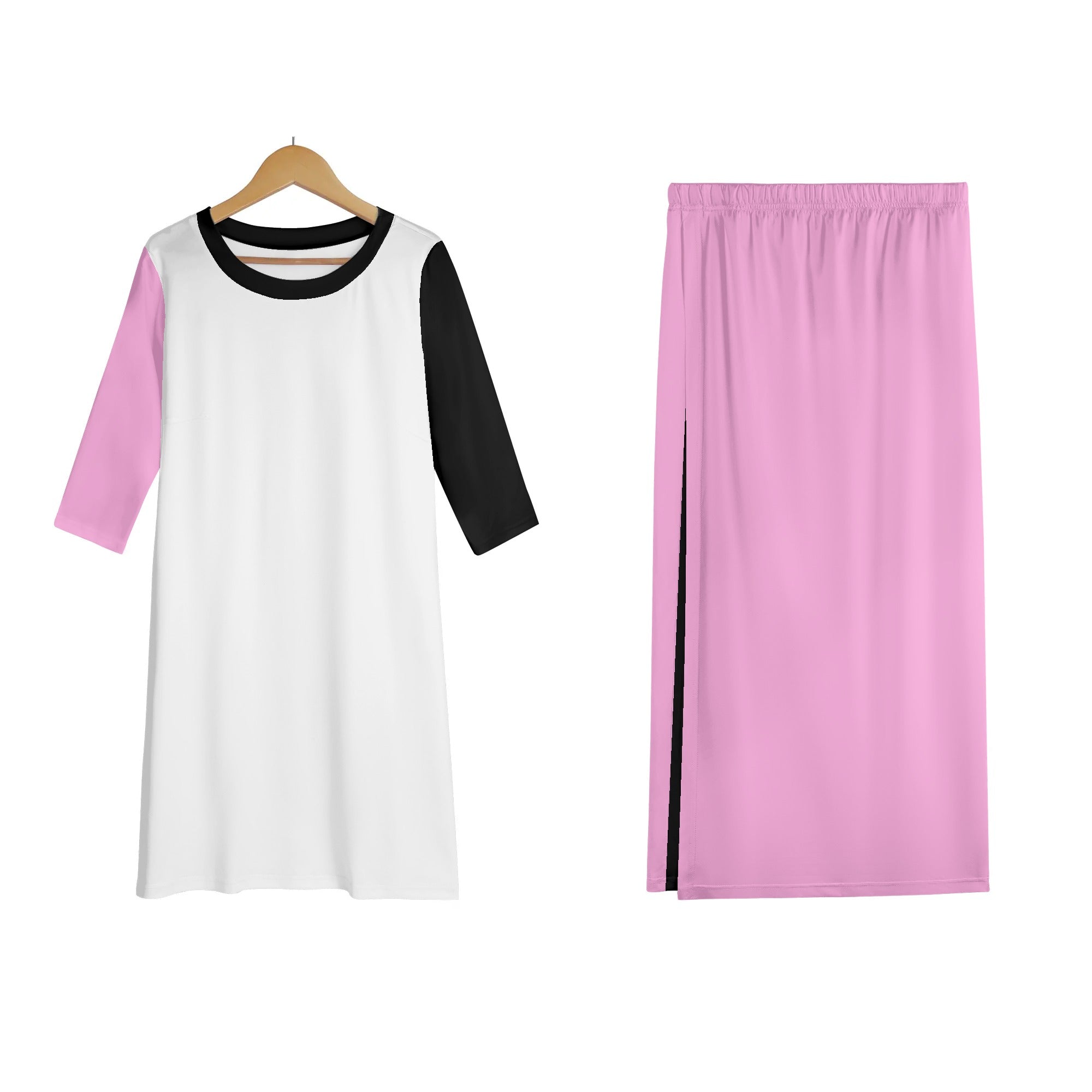 Pink Womens Lightweight Oversize Half-Sleeve T-shirt & Midi Skirt Two-Piece Outfit Set