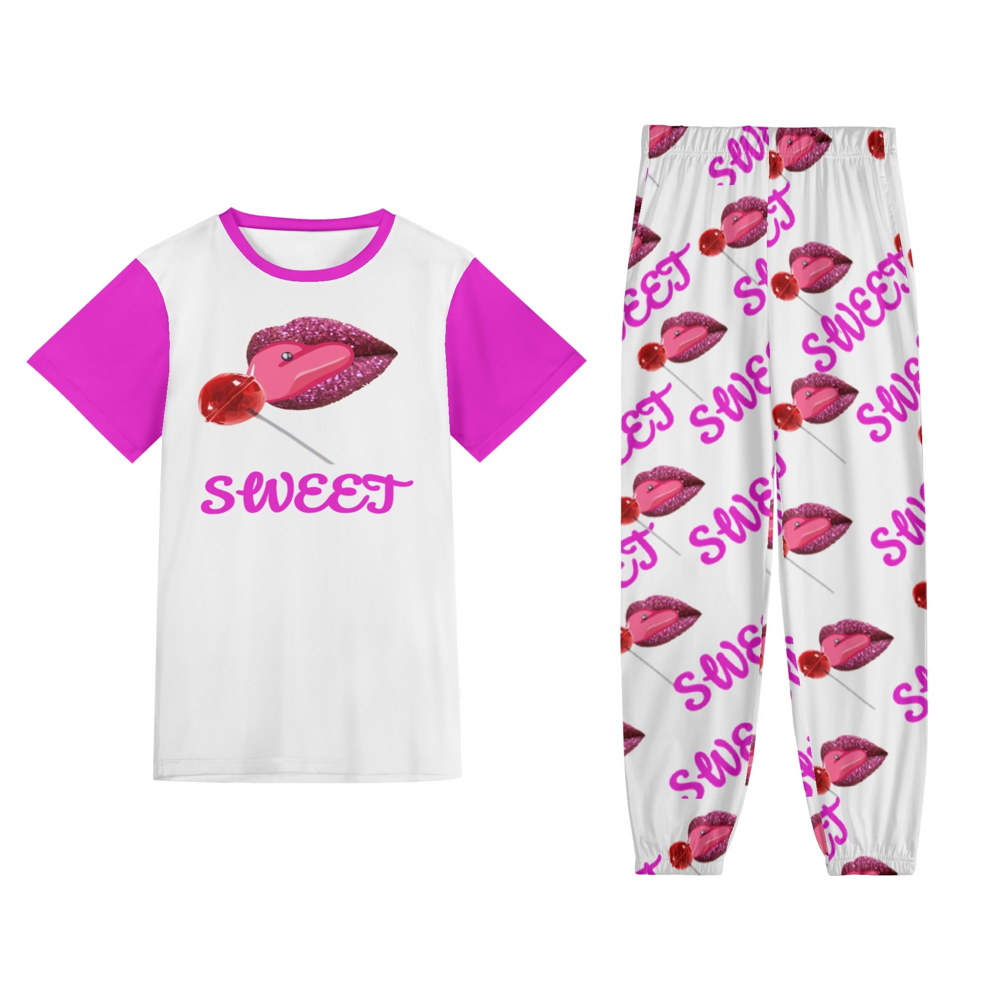 5XL - Sweet Clothing Womens Short Sleeve Sports Outfit Set - womens pant set at TFC&H Co.