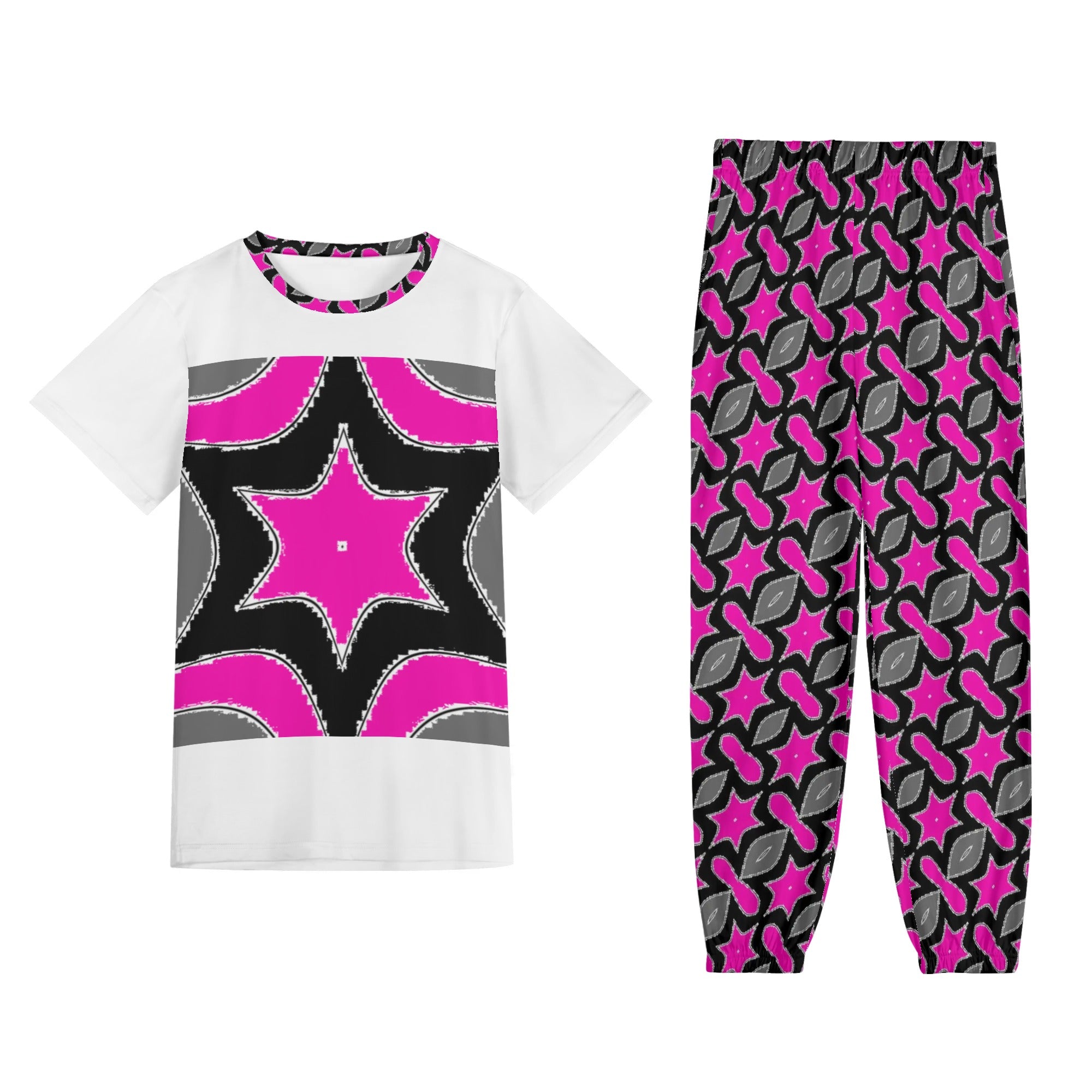 Pink Star Womens Short Sleeve Sports Outfit Set