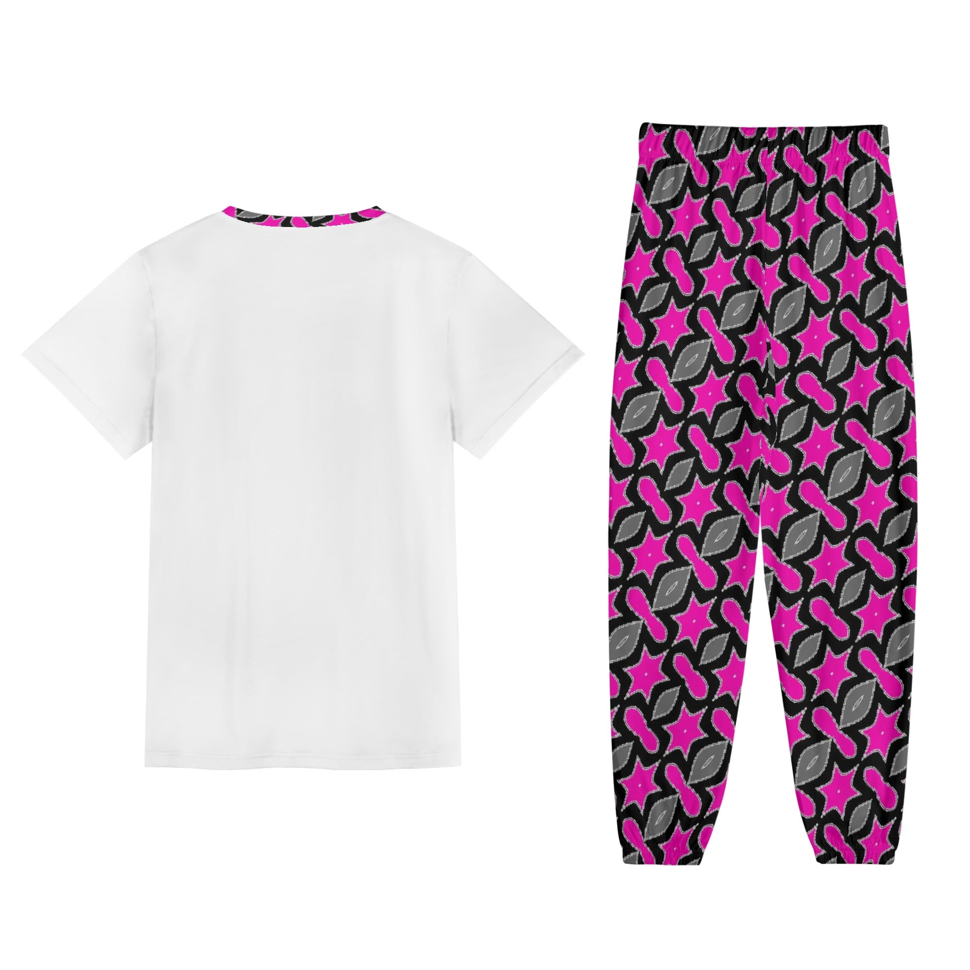 Pink Star Womens Short Sleeve Sports Outfit Set