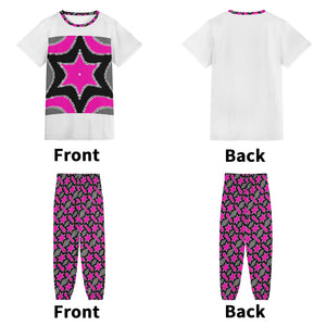 - Pink Star Womens Short Sleeve Sports Outfit Set - womens pants set at TFC&H Co.