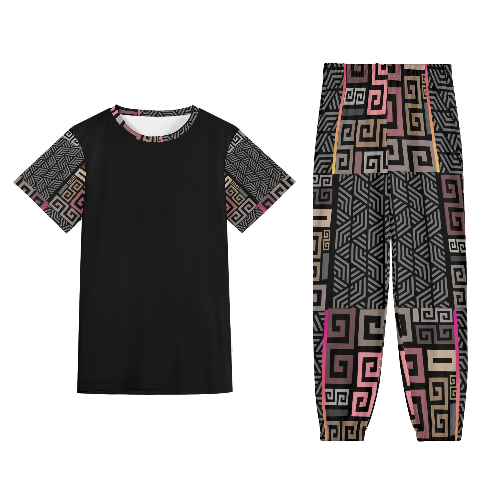 5XL - Squared Short Sleeve Sports Outfit Set - unisex pants set at TFC&H Co.