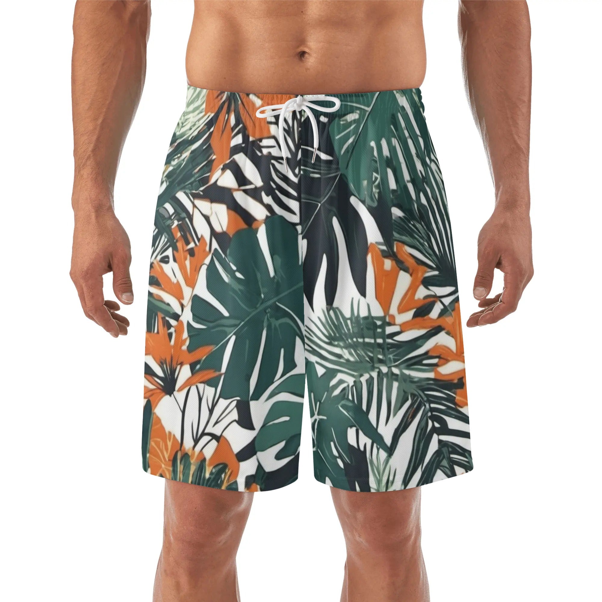 White - Jungle Voyage 2 Mens Lightweight Hawaiian Beach Shorts - mens shorts at TFC&H Co.