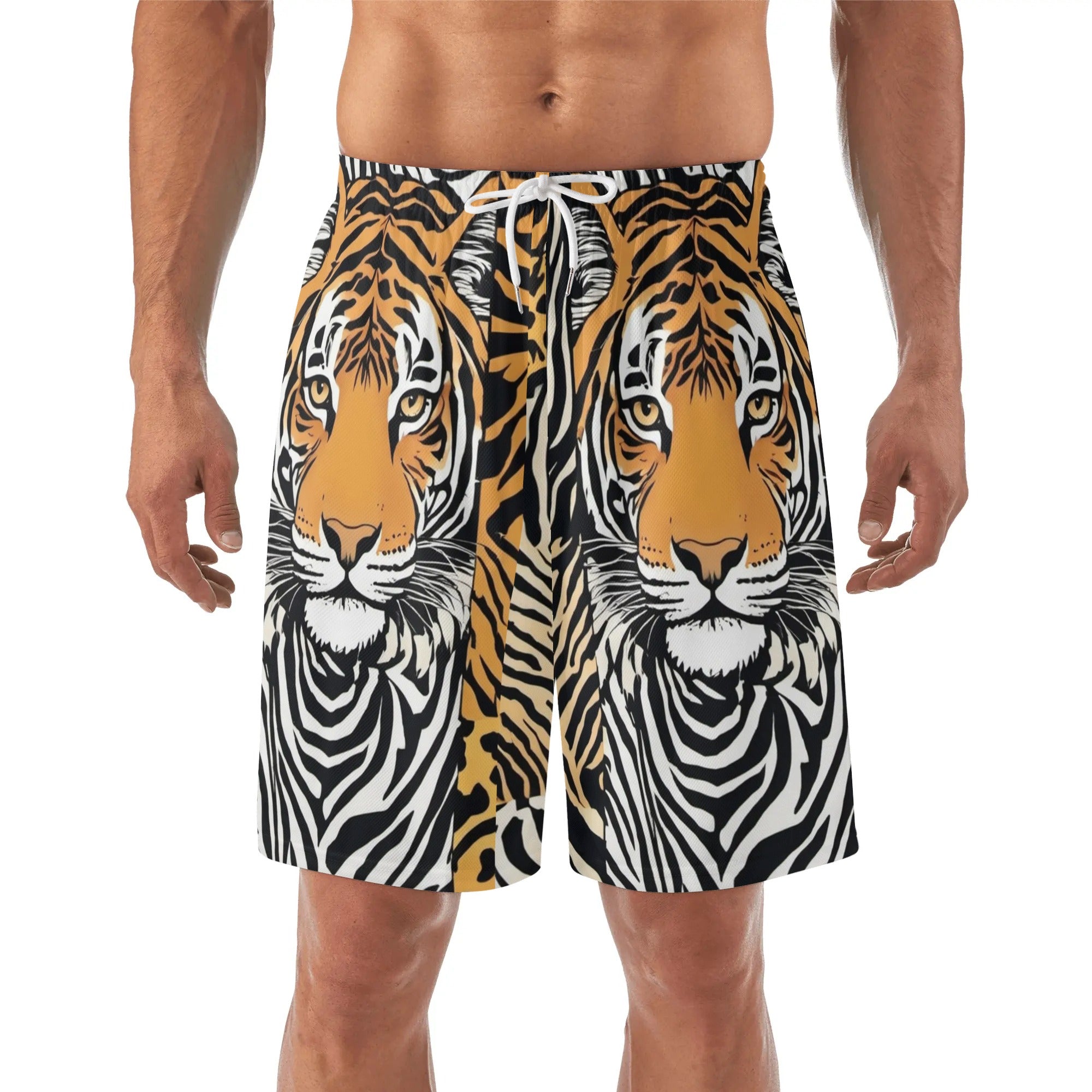 White Doubly - Animal Face Mens Lightweight Hawaiian Beach Shorts - mens shorts at TFC&H Co.