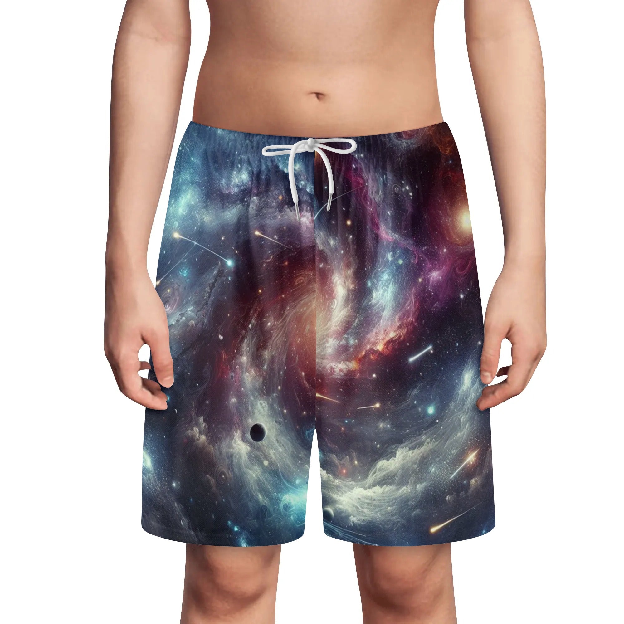 White String - Galaxy Youth Lightweight Beach Shorts for Boys - boys beach shorts at TFC&H Co.