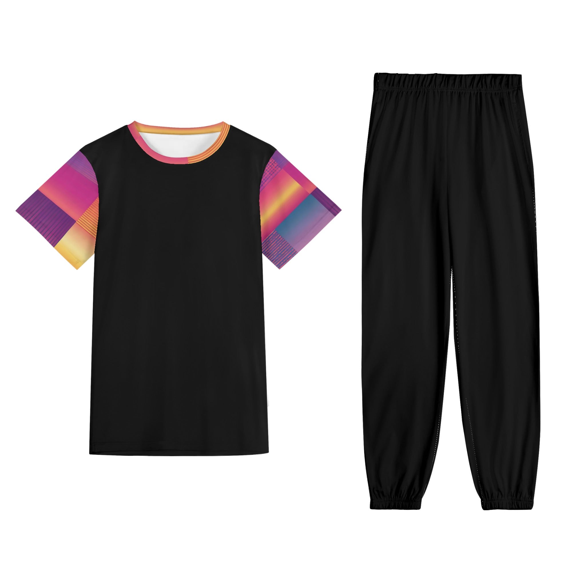 2 - Gradient Style Womens Short Sleeve Sports Outfit Set - womens pant set at TFC&H Co.