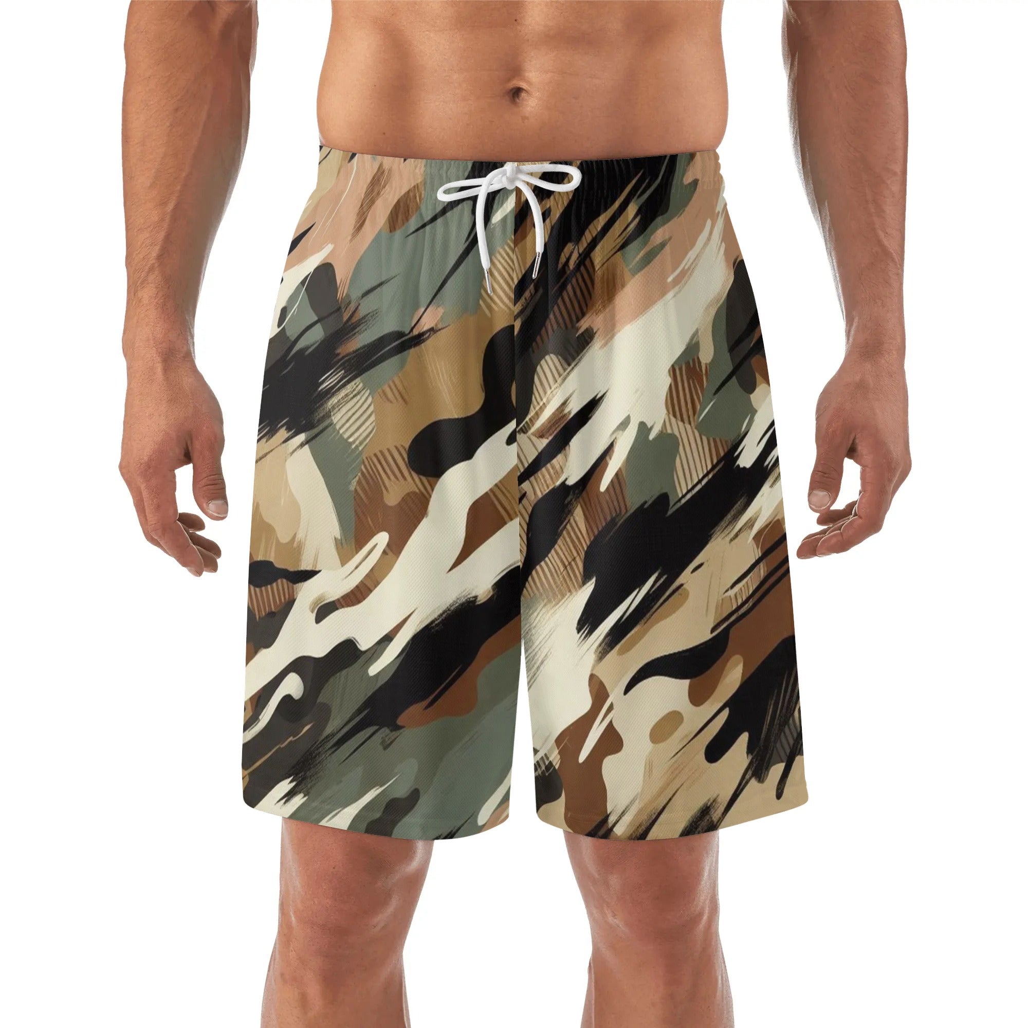 White - Designer Mens Lightweight Hawaiian Beach Shorts - mens beach shorts at TFC&H Co.