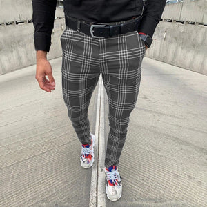 Grey - Plaid Striped Men's Slacks - mens suit pants at TFC&H Co.