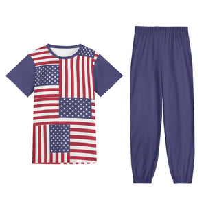 Blue - 4th of July Patriotic Short Sleeve Sports Outfit Set - unisex pants set at TFC&H Co.