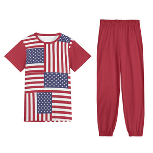 Red - 4th of July Patriotic Short Sleeve Sports Outfit Set - unisex pants set at TFC&H Co.