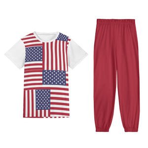 Red-White - 4th of July Patriotic Short Sleeve Sports Outfit Set - unisex pants set at TFC&H Co.