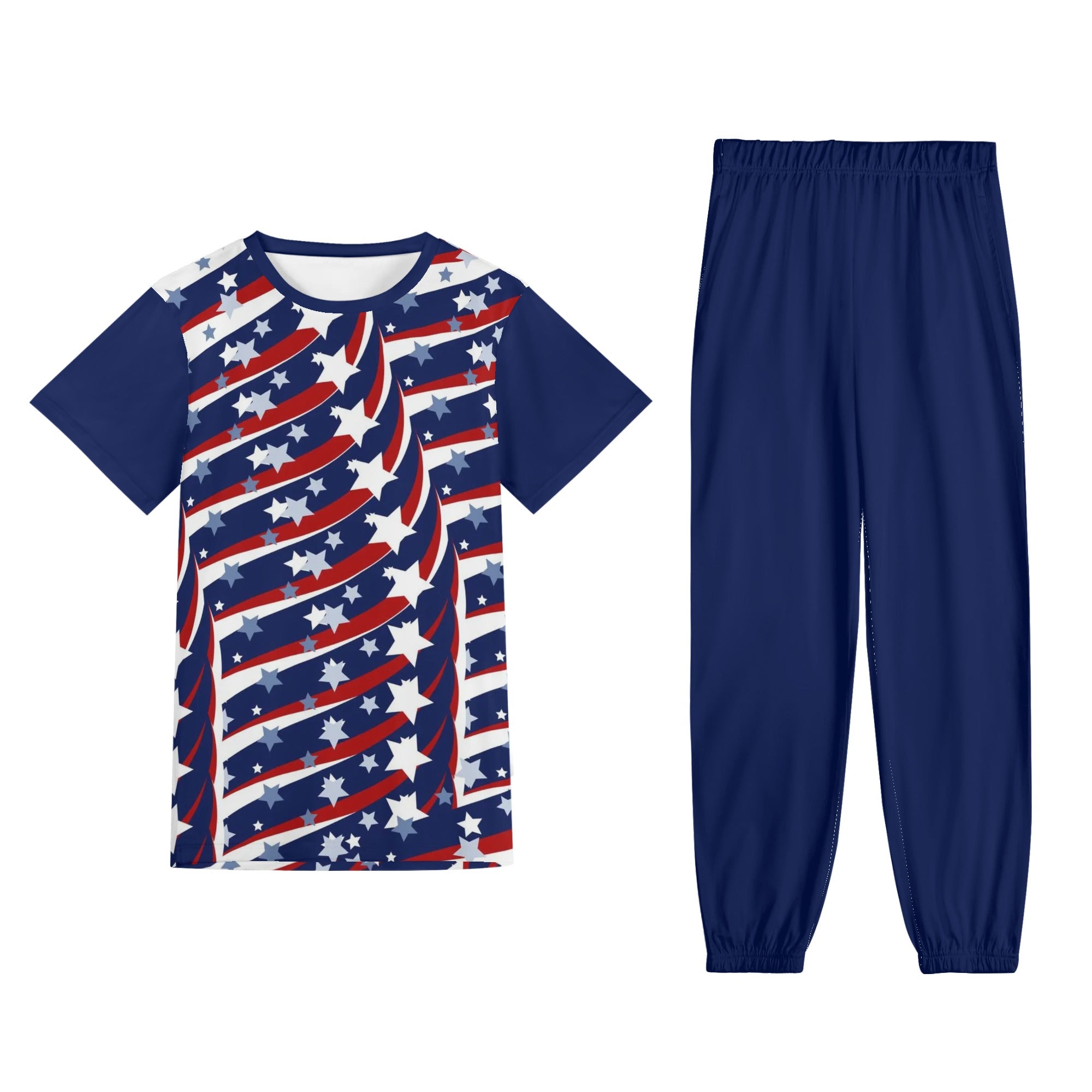 Blue - 4th of July Patriotic Short Sleeve Sports Outfit Set - unisex pants set at TFC&H Co.