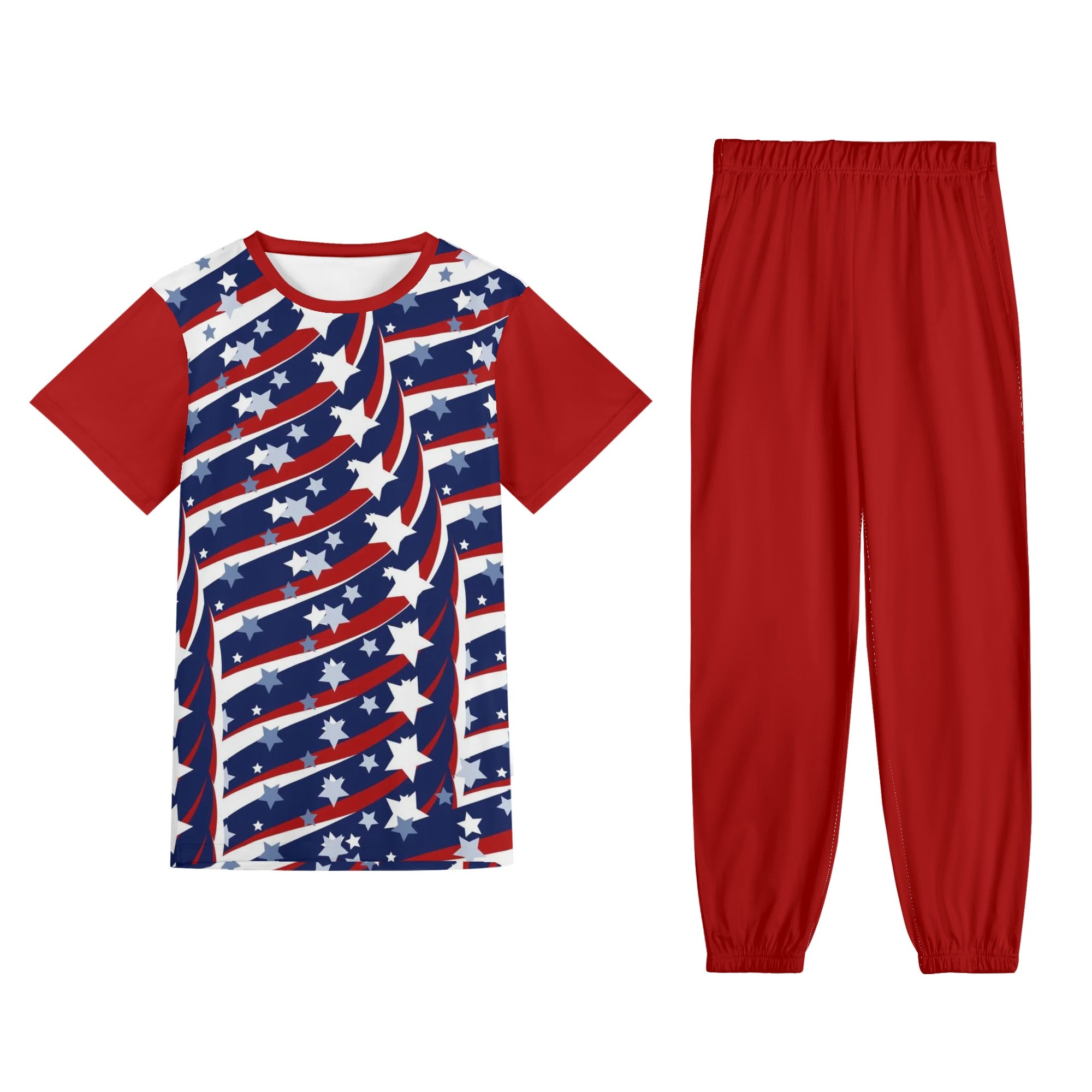 Red - 4th of July Patriotic Short Sleeve Sports Outfit Set - unisex pants set at TFC&H Co.