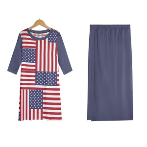 - 4th of July Womens Oversize Half-Sleeve T-shirt & Midi Skirt Two-Piece Outfit Set - womens skirt set at TFC&H Co.