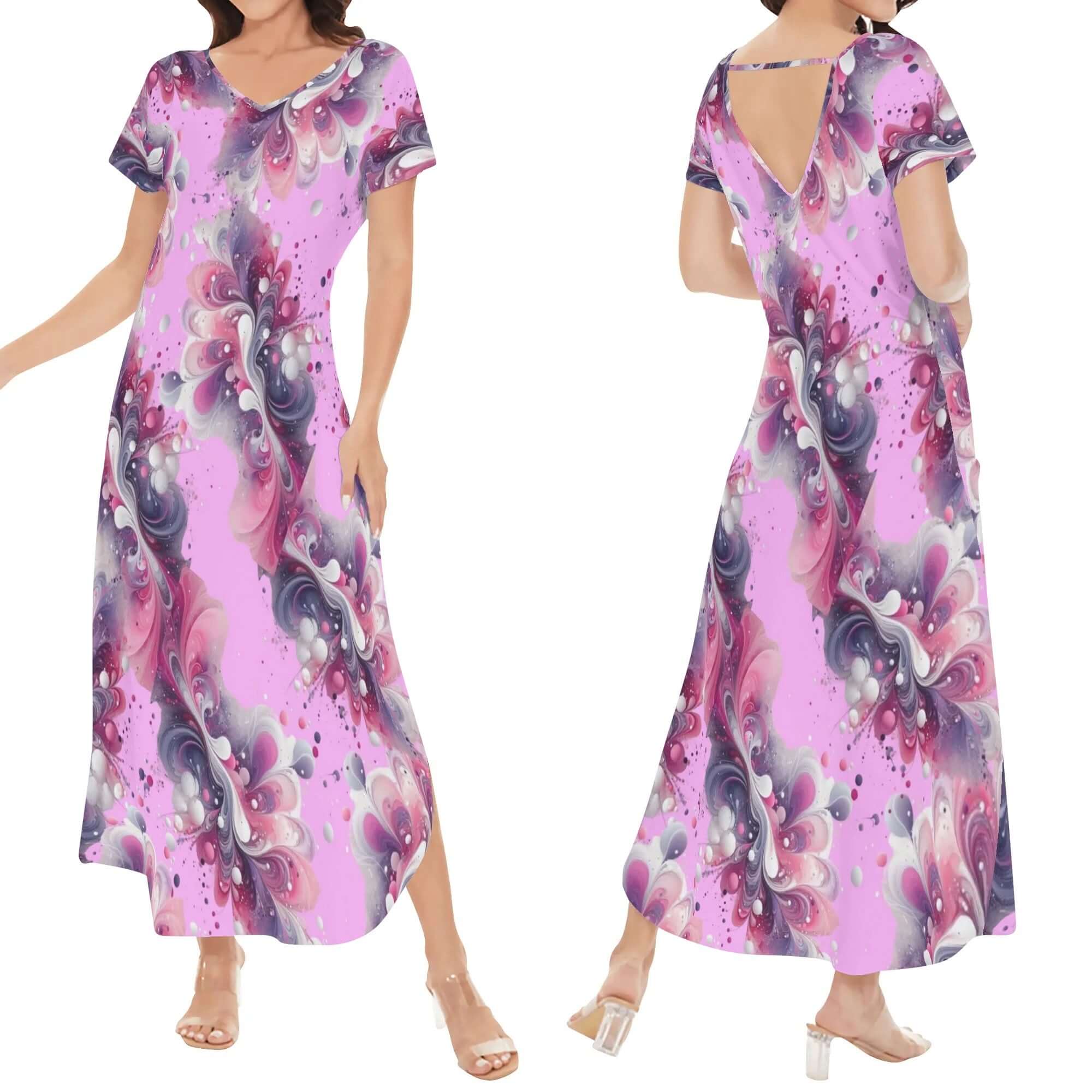 - Splatter Womens Short Sleeve Long Draped Dress for Women - womens dress at TFC&H Co.