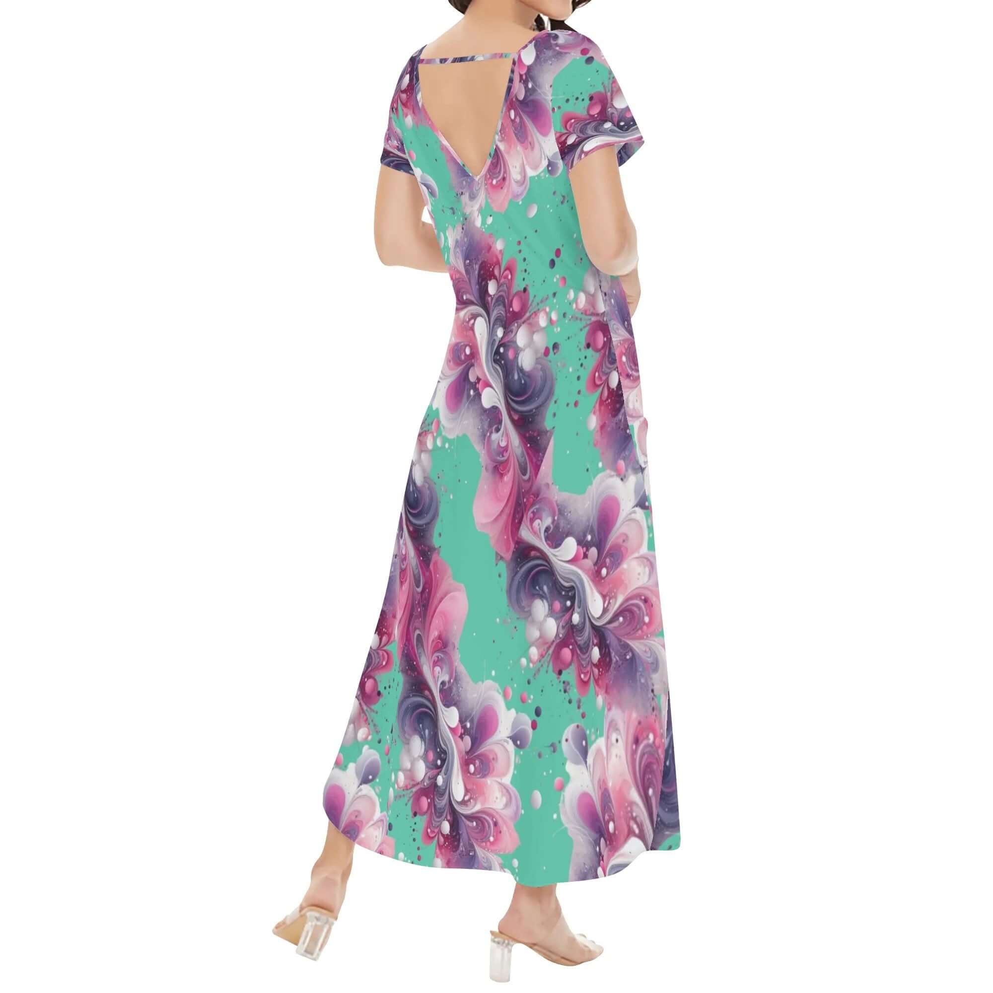 - Splatter Womens Short Sleeve Long Draped Dress for Women - womens dress at TFC&H Co.