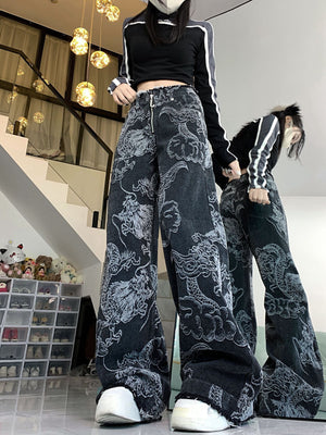 - Women's Dragon Print Hip Hop Jeans - womens jeans at TFC&H Co.