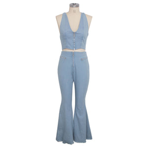 - Frosted Washed Denim Pants Outfit Set - womens pants set at TFC&H Co.