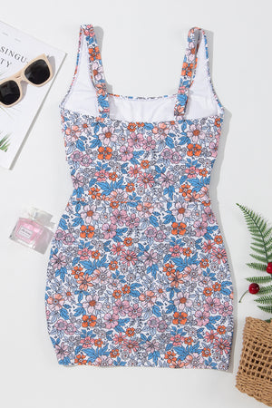 - Drawstring Ruched Floral Swim Dress - womens swim dress at TFC&H Co.