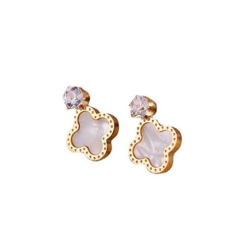 WHITE DIAMOND - 18K Gold Exquisite Four-leaf Clover Earrings - earrings at TFC&H Co.
